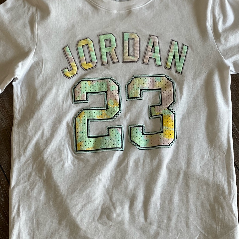 Jordan Kids White Tee with Multicolor Graphic